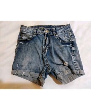 Trendy Distressed Blue Denim Shorts